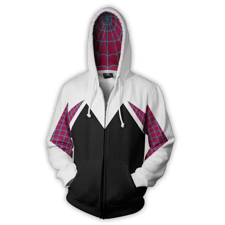 

2018 Autumn Winter 3D Print Gwen spiderman Cosplay Hoodies Sweatshirts Casual Zipper hooded Jacket clothing