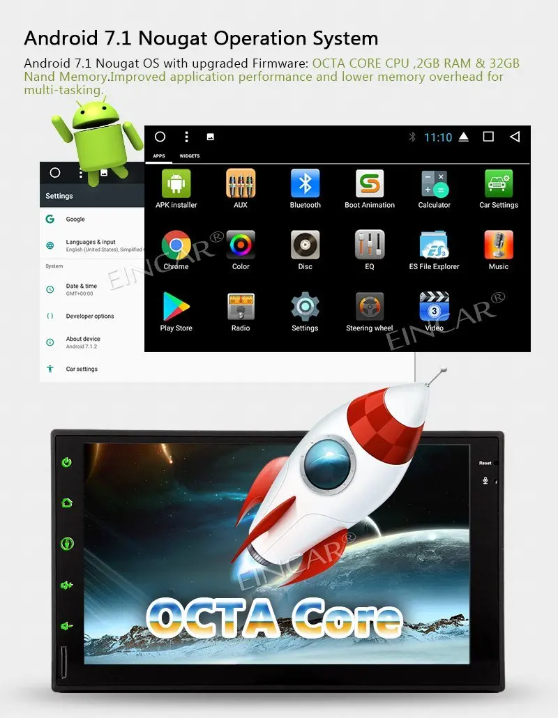 Flash Deal Eincar Android 7.1 2Din Car Stereo GPS Navigation Video Unit support GPS/Navi/USB/SD/Dual Cam-in/Bluetooth Free Back Camera 1