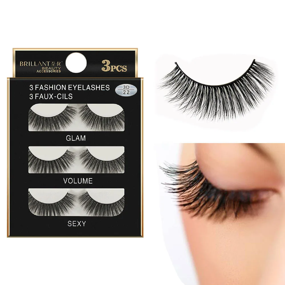 

Ladies Eyelash Extension 3 Pairs 3D Long False Eyelashes Makeup Natural Fake Thick Black Eye Lashes L525