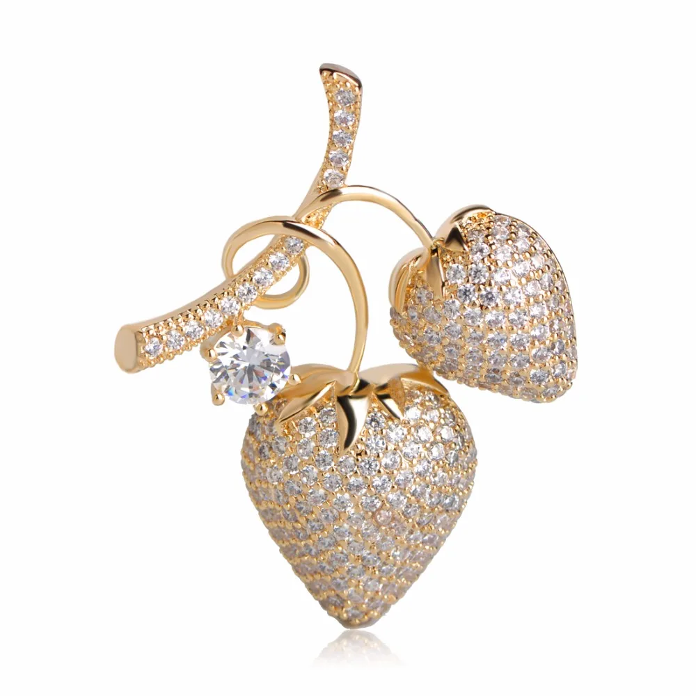 

Funmor Luxury Cubic Zircon Cherry Shape Brooch Pins Gold-Color Wedding Accessories Fine Gift For Women Men Copper Brooches