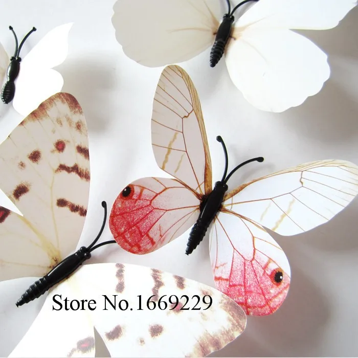 12 шт./лот 3D бабочка Магниты на холодильник Стикеры красочные белый Магнитная Бабочка стены комнаты украшения