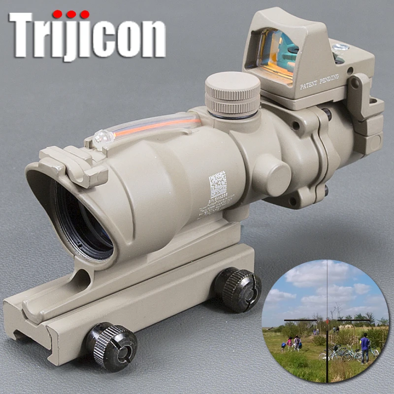 

Trijicon ACOG 4X32 Tan Tactical Real Fiber Optic Red Illuminated Collimator Red Dot Sight Hunting Riflescope