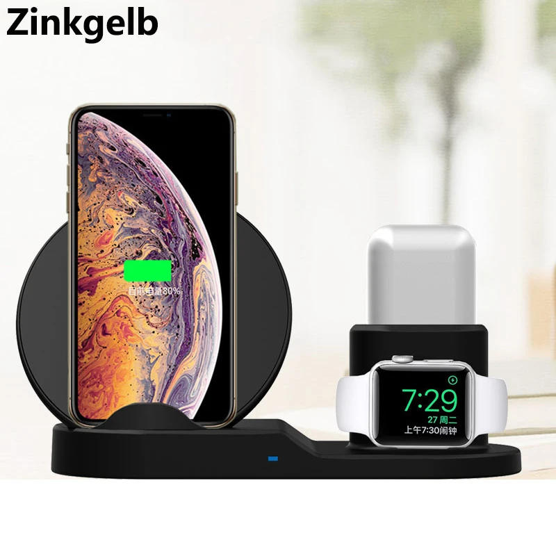 3 в 1 Беспроводное зарядное устройство для iPhone Samsung 10 Вт Qi быстрая зарядная станция