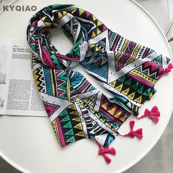 

KYQIAO Ethnic head scarf women winter scarf 2020 female autumn winter Spain style hippie boho long geometric print scarves