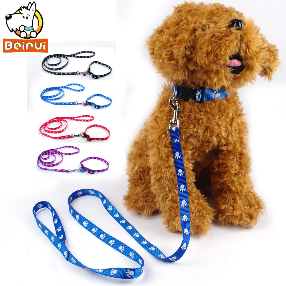 Adjustable Nylon Small Dog Puppy Pet Collar & Leash Set with Paw Print