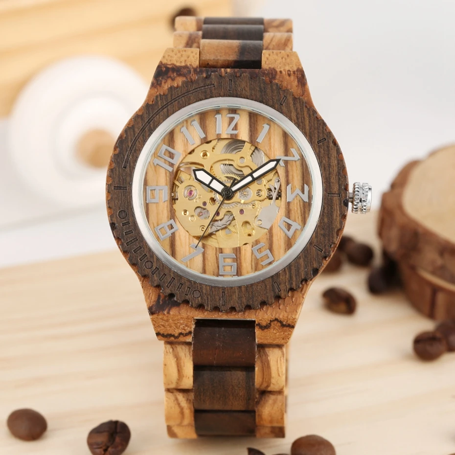 Royal chiffres bois arabes bande hommes Dernier Stop118 automatiques luxe montre reloj mécanique rabais en pleine de YISUYA horloge Montres 10 Royal chiffres bois arabes 10