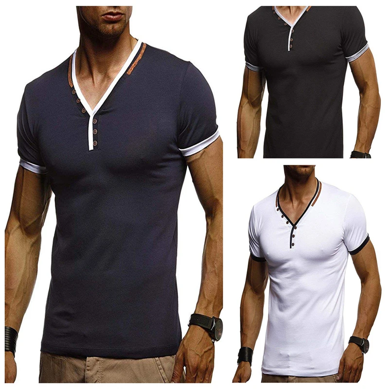 Mens T Shirts Casual Short Sleeve T Shirt Cotton Mens Summer Clothing V-Neck Men T Shirt Solid Color Fitness Tee T Shirts