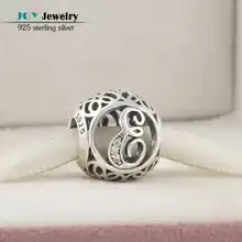 Plata de Ley 925 de Plata de La Vendimia de la Letra E Encantos Alfabeto de Cristal Diy Para La Joyería Que Hace Fit Original Europeo Mujeres Pulseras