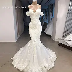 Длинное белое кружевное пляжное свадебное платье русалки 2019 на заказ свадебный наряд Фата, свадьба robe de mariee