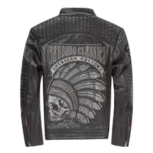 Sulls из натуральной кожи куртка Мужские Черные Коускин мотоциклетная куртка Для мужчин s Индеец Pattern Байкер пальто