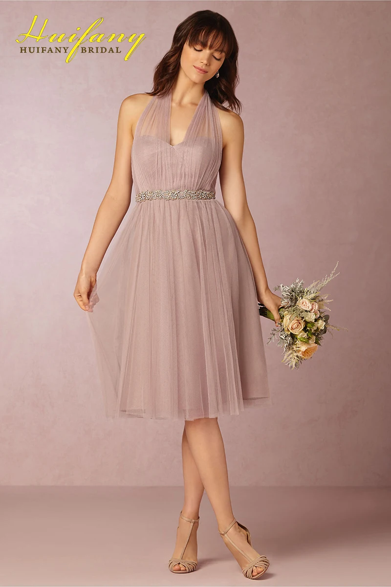 Dusty Rose Pink Tulle Bridesmaid Dresses Short Knee Length vestido de