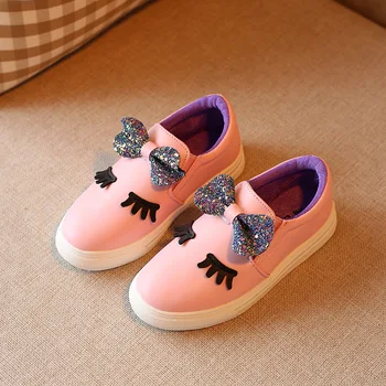 

Children Girls Sneakers Spring Autumn Sweet Bow Princess Kids Flats Slip On Casual Leather Shoes For Girls TX42