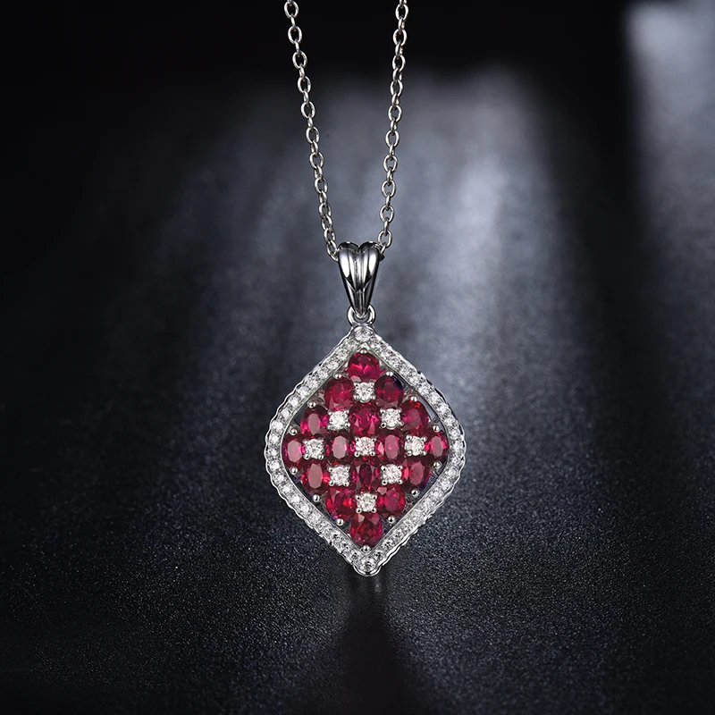 US $1.519.00 LOVERJEWELRY Ruby Pendant 18KT White Gold Genuine Diamonds Natural Ruby Emerald Sapphire Necklace Pendants Jewelry Making