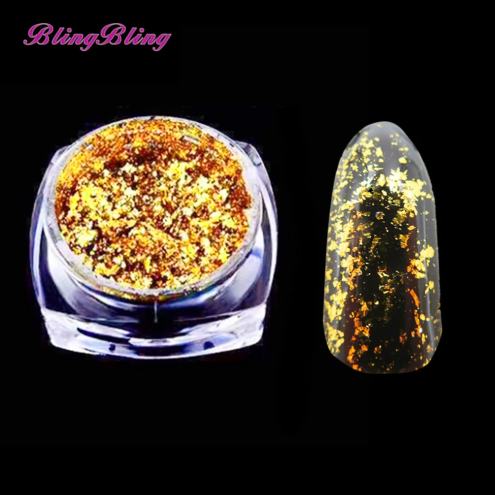 Blingbling цвет серебристый золотой блеск ногтей хлопья эффект зеркала хром