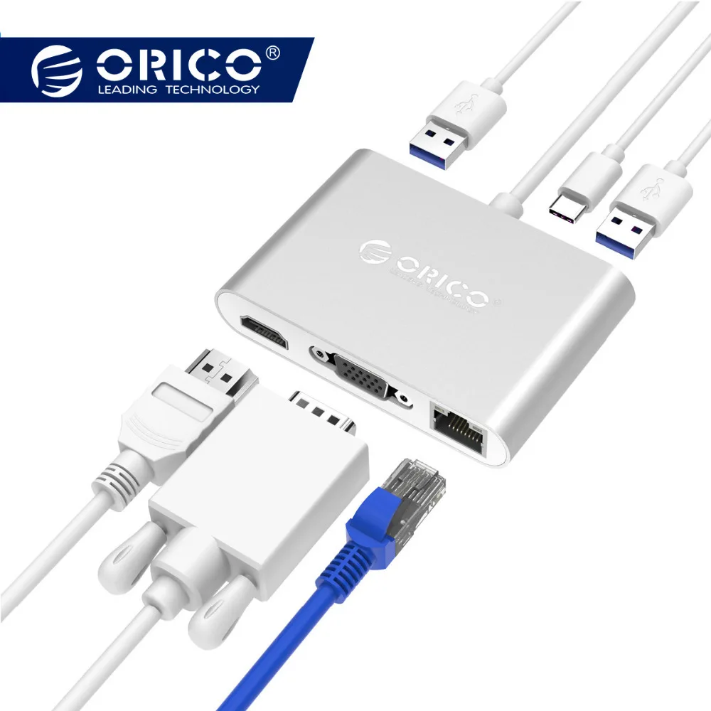 

ORICO USB3.1 HUB USB C to HDMI RJ45 VGA Hub Support 4k&30fps Video 60w Quick charge for MacBook pro Huawei Mate 20