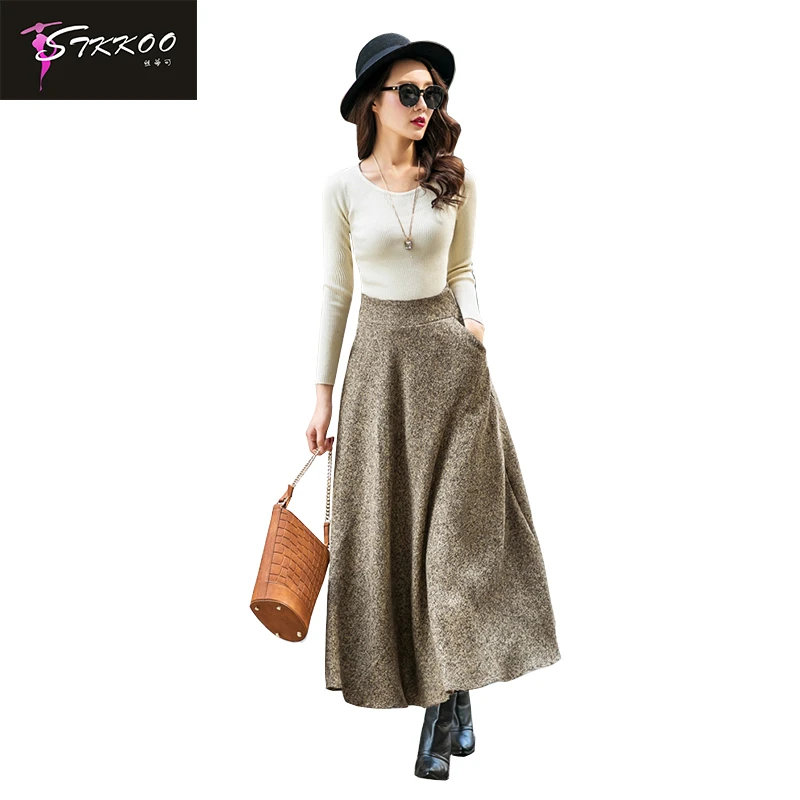 Estilo nueva calidad falda de invierno 2018 otoño moda mujeres de lana larga Faldas inferior grande a line Faldas S XXL|wool skirt|woolen skirtfashion skirt - AliExpress
