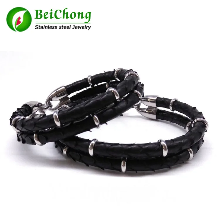 

BC роскошный джентльменский подарок кожаные ювелирные изделия из натуральной кожи питона мужской браслет