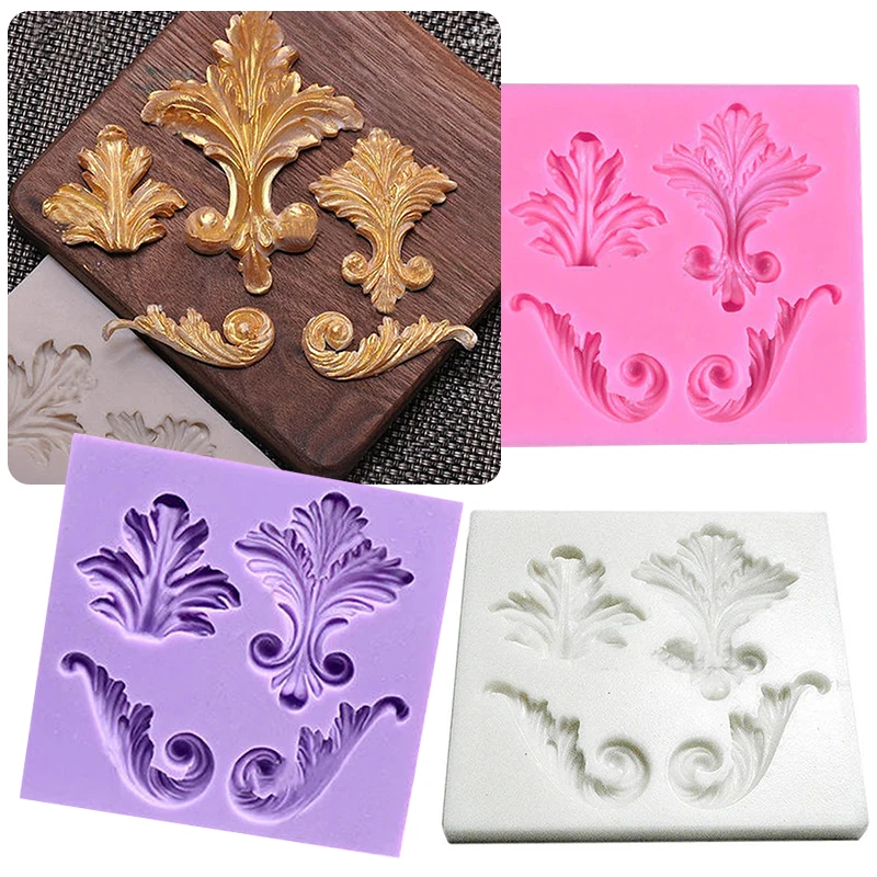 DIY Color Random Vintage Flourish Scrolls Silicone Fondant Mould Cake Decor Leaf Sugar Bake
