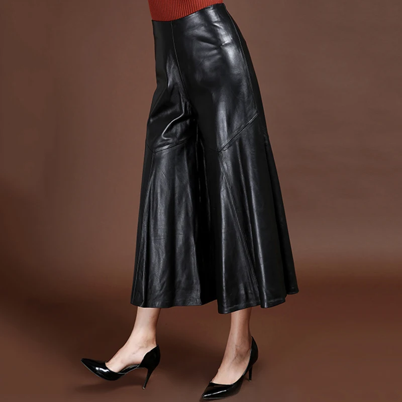 2019 High Quality Luxury Women Ankle-Length Trousers Genuine Leather High Waist Wide Leg Pants Loose Streetwear Pantalones Mujer 2019 High Quality Luxury Women Ankle-Length Trousers Genuine Leather High Waist Wide Leg Pants Loose Streetwear Pantalones Mujer