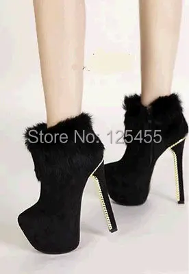 New Sexy Fashion Womens Fur Ankle Riding Boots High Heel Stilettos Suede Shoes | Обувь