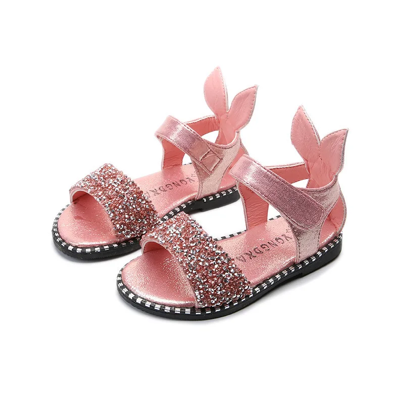 High quality Summer Bling Girl Sandal Children Sandal Fashion soft-soled cartoon cool Kids Shoes pink silver black