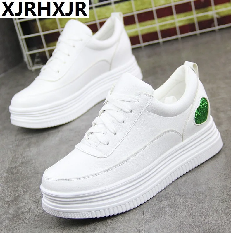 

Flat Casual Women Shoes Height Increasing 2019 New Spring Casual Shoes Women Sport Pu Leather Shoes Round Toe White Shoes