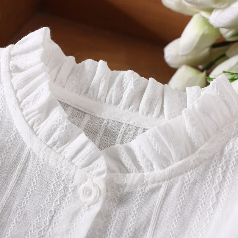 Детские белые рубашки для девочек, кружевные блузки с длинными рукавами для девочек весенне-Осенняя детская школьная форма, топы для школьников 4, 6, 8, 10, 12 лет