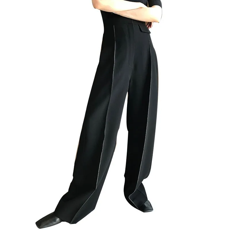 TWOTWINSTYLE повседневные однотонные длинные брюки для женщин с высокой талией и карманами, большие размеры, широкие брюки, женская мода, весна, тренд - Цвет: black