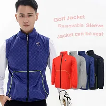 men golf Jackets removable sleeve vest outdoor golf sports windbreaker fall jackets stand collar men velvet vest golf coat tops
