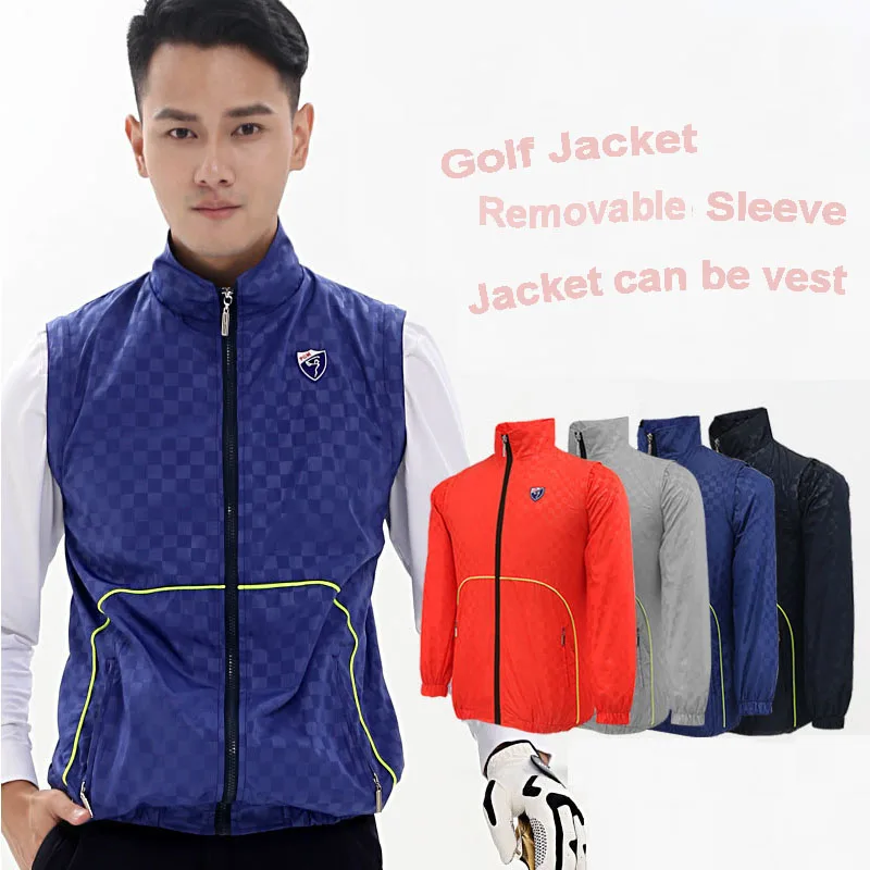 men golf Jackets removable sleeve vest outdoor golf sports windbreaker