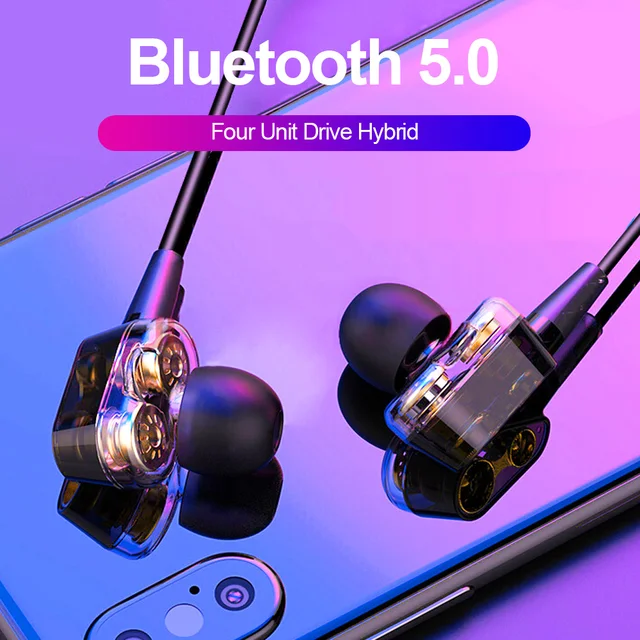 US $7.08 ALWUP S10 Double Dynamic Hybrid Bluetooth Earphone Wireless Headphones Four Unit Drive Deep Bass Ea