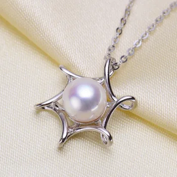 

925 Sterling Silver Pearl Pendant Beautiful Design Necklace Pendant Findings Jewelry Parts Fittings Women Accessories, 3pcs/lot