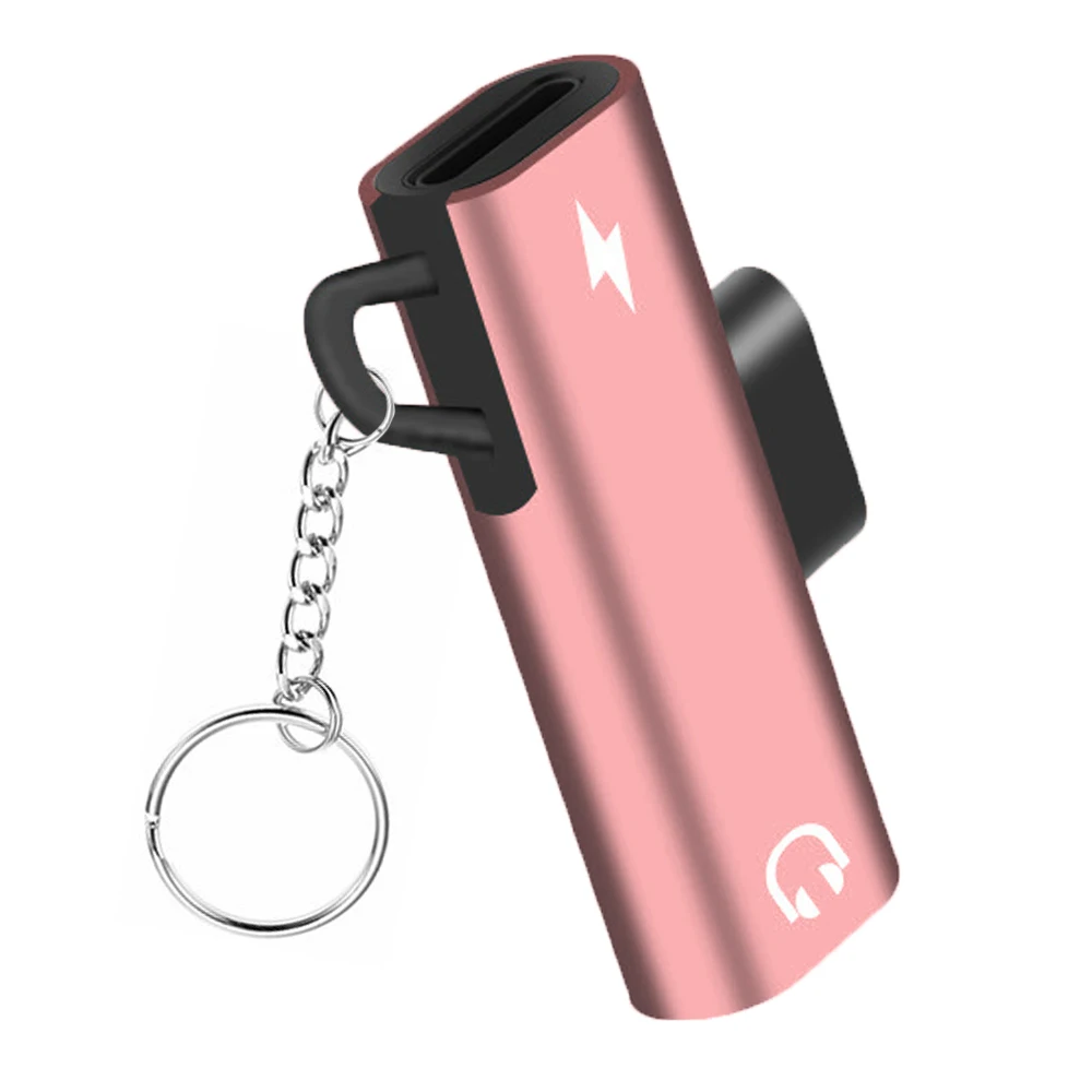 Для перехода от разъема Lightning к наушники разветвитель AUX переходник зарядка с двойным аудио кабель Разъем круглая цепь адаптер для iPhone 7 8 X плюс - Цвет: pink