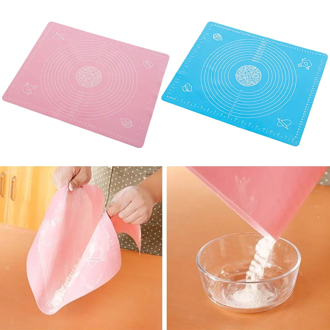Blue Pink Orange Non Stick Silicone Baking Mats Liners Pad Rolling