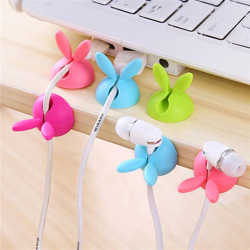 

SIANCS 2PCS Cute Rabbit Clip Earphone Cable Winder Bobbin clamp protector USB Cable Ties Organizer Wire Cord Fixer