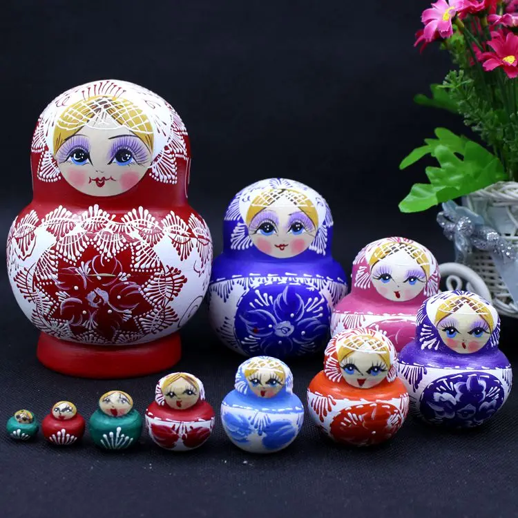 10pcs/lot Traditional Wooden Matryoshka Set Russian Dolls Baby Toy