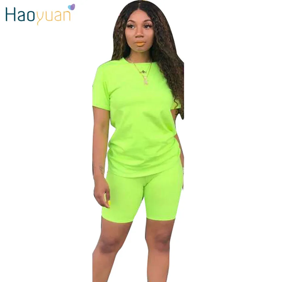 

HAOYUAN Two Piece Set Tracksuit Women Summer Clothes Casual Outfits OCrop Top and Biker Shorts 2 Piece Matching Sets Sweat Suits