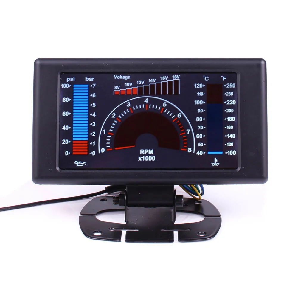 5 &quotLCD 4 в 1 гонок Датчик Вольт об/мин температура воды Масляный Пресс PSI и бар