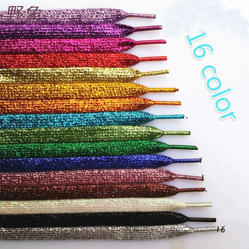 

Colorful man women Shoelaces of sneakers Metallic Glitter Shiny gold shoelace silver Flat shoe laces sports running shoe lacing