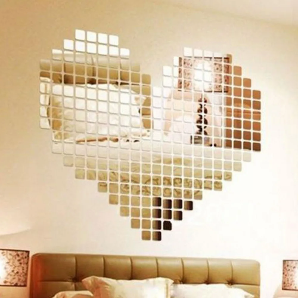 100 Piece Mirror Tile Wall Sticker Decor Stick On 3D Decal Mosaic Modern Room 