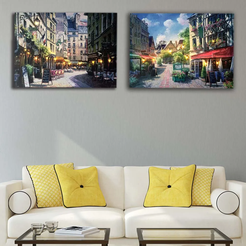 Online Led Leinwand ölgemälde venedig szene und paar straße kaffee shop wand bild leinwand drucken leuchten wandkunst dekor 16x24IN