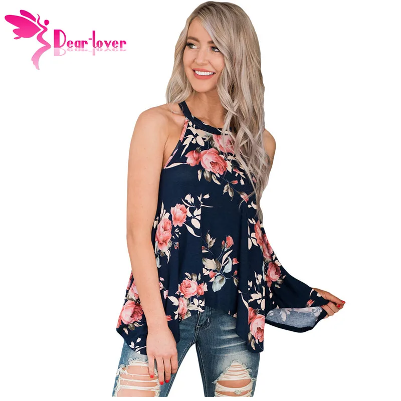 

Dear Lover Summer 2018 boho Style Vests Sleeveless Floral Print Flowy Round Neck Tank Top Casual Loose Women's Camisole LC250109