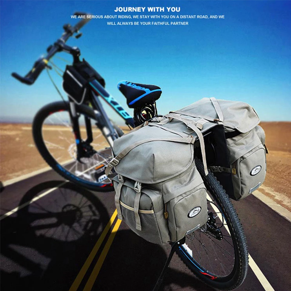 Sale Retro Canvas Bicycle Luggage Bags 50L Bike Rear Rack Carrier Bag Cycling Outdoor Waterproof Storage Double Bags 5