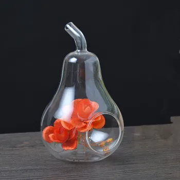 

width=10cm 6pcs/pack Pear Shape Glass Terrarium Creative Table Stand Glass Vase Home Decorative Beautiful Friend Gift Fruit Vase