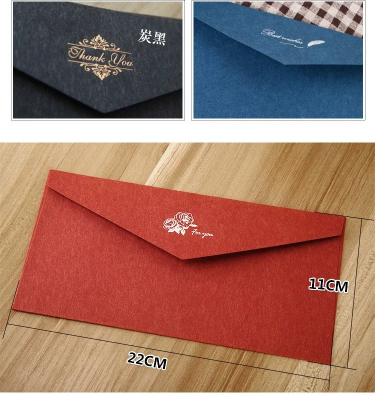 Горячего тиснения конверты крафт Бумага для украшения бизнес-приглашение Lover Письма темно-красный сине-белые черный конверты