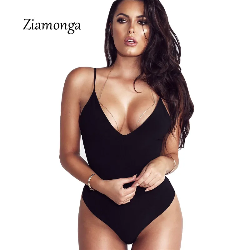 Ziamonga Black Bodysuit Women Jumpsuit Sexy Rompers Spaghetti Strap Body Suit Sleeveless Cotton Bodysuit Women Combinasion Femme