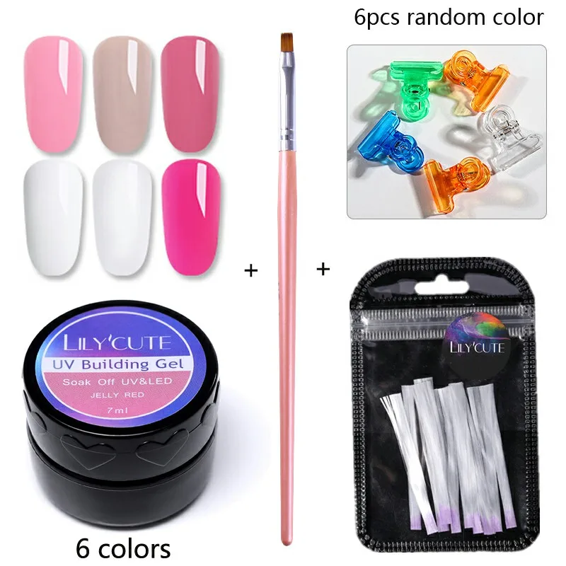 6 Colors Kit-01 LilyCute набор гелей для быстрого наращивания для дизайна ногтей Французский прозрачный розовый белый телесный цвет полигелевые наконечники для ногтей УФ-гель-щетка для ногтей - Цвет: 6 Colors Kit-01