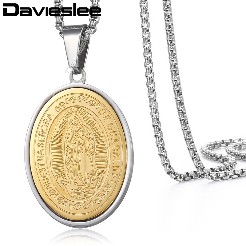 Davieslee Virgin Mary Womens Men's Pendant French Catholic Gold