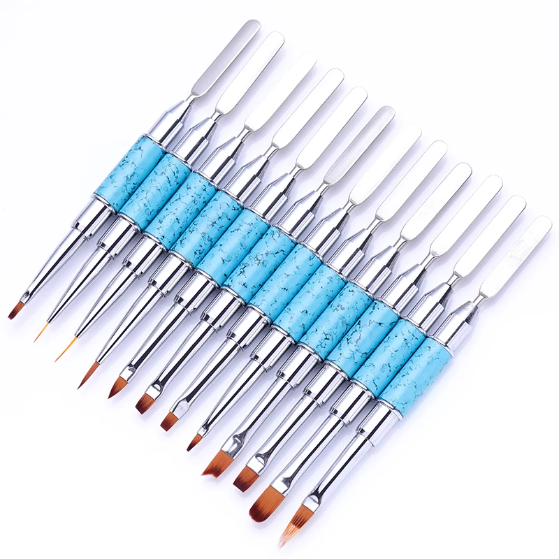 

2 Ways Acrylic Painting Nail Brush Liner Pen Nail Extension Maker Alloy Handle For Poly Gel Nail Art Tool Manicure Kit