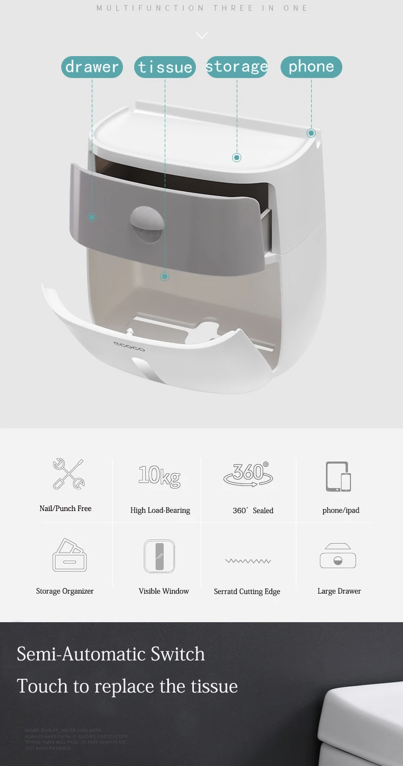 ECOCO креативный диспенсер для туалетной бумаги, коробка для туалетной бумаги с выдвижным ящиком, настенное крепление, водонепроницаемый органайзер для хранения пространства в ванной комнате